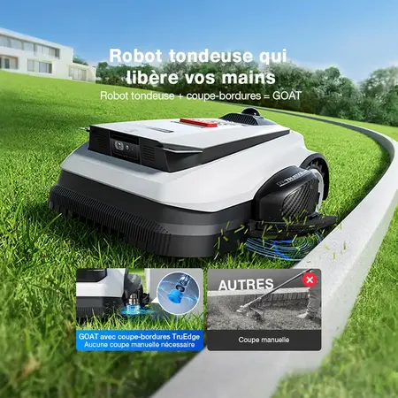 Robot tondeuse autonome Ecovacs GOAT A1600 LiDAR PRO sur une pelouse